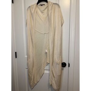 Seventy Open Front Cardigan Vest Women 42 Cream Good Knit Hooded Longline Boho